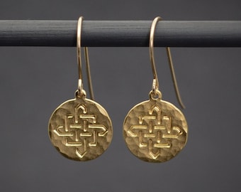 Gold coin earrings, hammered Celtic coin dangle earrings