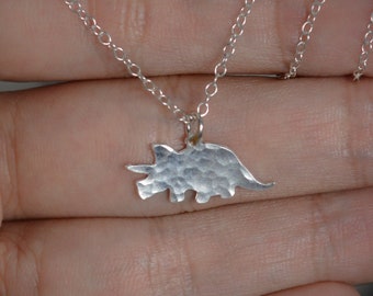 Dinosaur necklace silver triceratops necklace dainty triceratops charm