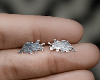 Dinosaur earrings tiny dinosaur post earrings silver dinosaur stud earrings Triceratops earrings