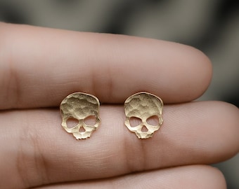 Skull earrings - tiny skull post earrings gold skull stud