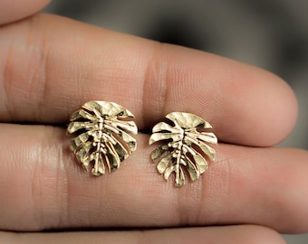 Leaf earrings Monstera leaf stud earrings tropical earrings