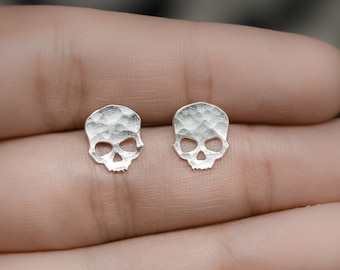 Skull earrings tiny skull post earrings minimalist silver skull stud earrings