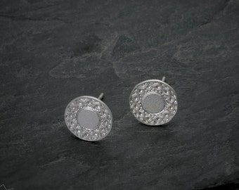 Circle stud earrings, Geometric earrings silver disc earring stud