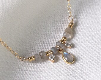 Labradorite necklace dainty labradorite & cubic zirconia necklace natural gemstone necklace