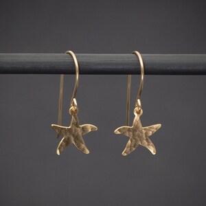 Starfish earrings, Mini gold starfish dangle earrings