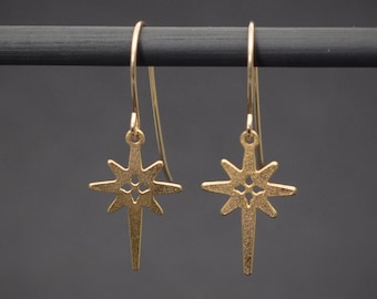 North Star earrings, dangle gold celestial dangle earrings