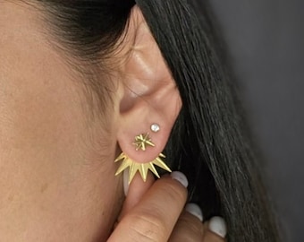 Ear jacket earrings geometric spark earrings gold front back earrings
