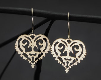 Oriental earrings heart earrings modern minimalist earrings