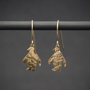 Penguin earrings, gold tiny penguin dangle earrings