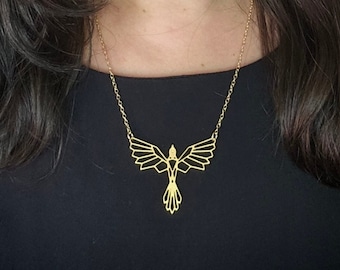 Phoenix necklace origami gold bird necklace geometric gold phoenix pendant