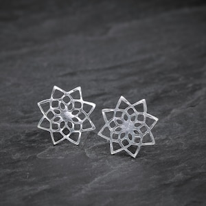 Sacred earrings silver sacred geometry post earrings geometric mandala flower stud earrings