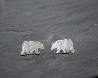 Bear earrings - tiny bear stud earring - silver bear post earrings