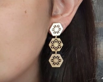 Geometric earrings hexagons stud earrings long dangle earrings gold hexagon earrings