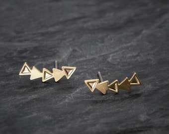 Gold ear climbers earrings gorgeous geometric triangles earrings