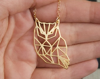 Collier chouette en or avec pendentif chouette Collier géométrique en origami avec chouette