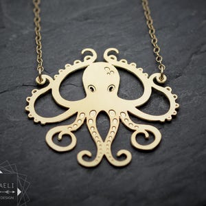 Gold Octopus Necklace, Bold ocean style for curious souls