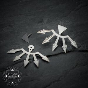 イヤージャケットイヤリング 幾何学的な三角形 イヤージャケット シルバー 三角形イヤリング 三角形スタッドイヤリング