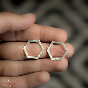 Geometric earrings dainty hexagon stud earrings silver minimalist earrings