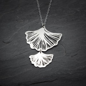 Ginkgo leaf necklace, silver long Ginkgo necklace ,botanical jewelry