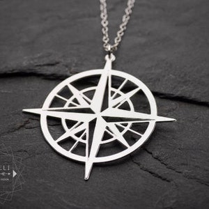 Compass necklace graduation gift silver compass charm compass long necklace compass pendant