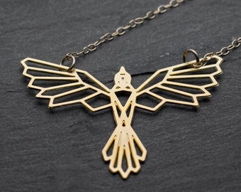 Collier phénix origami collier oiseau en or pendentif géométrique phénix en or