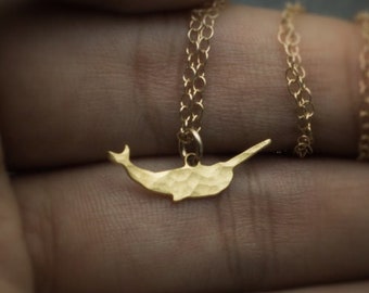 Narwhal necklace tiny gold whale necklace Narwhal pendant