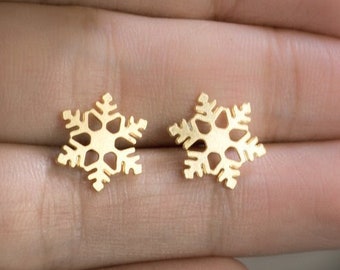 Snowflake earrings tiny snowflake post earrings gold snowflake stud earrings