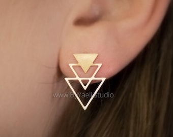 Triangle stud earrings triangle earrings geometric gold triangle post earrings