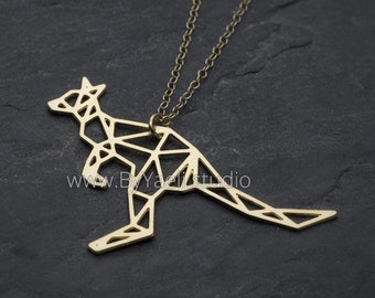 Kangaroo necklace gold animal jewelry minimalist nature necklace origami kangaroo