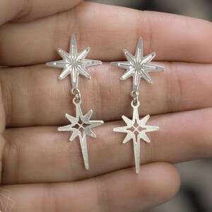 North Star earrings silver star post earrings star dangle earrings Christmas gift for here