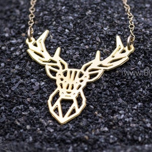 Gold deer necklace origami deer pendant gold geometric deer jewelry