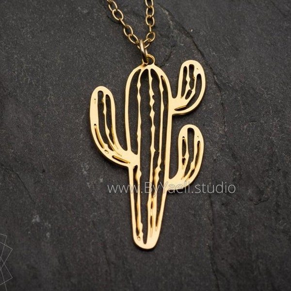 Collana di cactus, gioielli succulenti in oro, ciondolo con cactus, regalo personalizzato