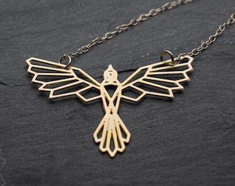 Phoenix necklace origami gold bird necklace geometric gold phoenix pendant