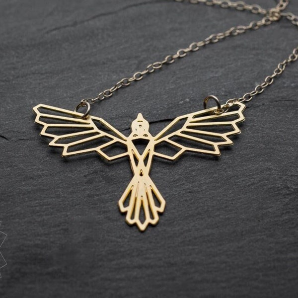 Phoenix necklace origami gold bird necklace geometric gold phoenix pendant