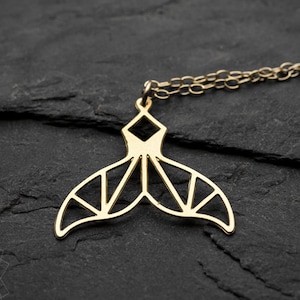 Gold Whale Tail Necklace, Ocean-inspired charm for nature lovers