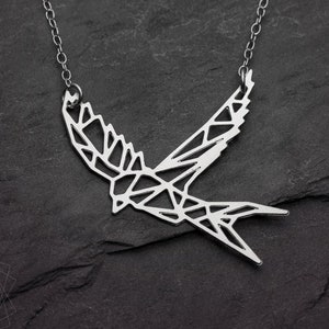 Sparrow necklace geometric swallow necklace silver origami bird necklace image 1