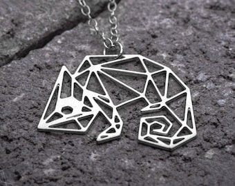 Chameleon necklace lizard pendant charm silver geometric origami lizard necklace