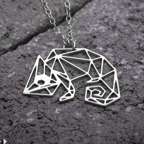 Chameleon necklace lizard pendant charm silver geometric origami lizard necklace