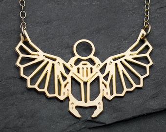 Scarab necklace Egyptian jewelry gold scarab pendant geometric origami scarab beetle necklace