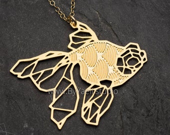 Gold fish necklace origami necklace Pisces necklace geometric fish pendant birthday gift