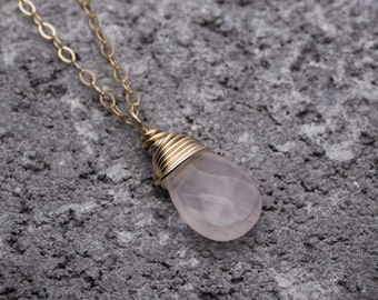 Rose quartz necklace rose quartz pendant love gemstone necklace natural rose crystal drop necklace