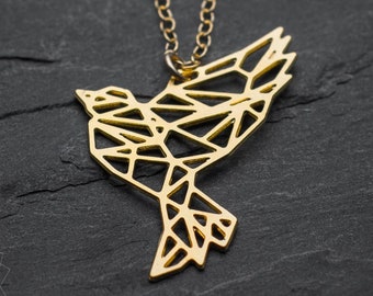 Origami bird necklace gold geometric origami necklace bird pendant