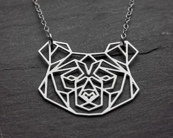 Bear necklace silver mama bear pendant origami bear gift for mom