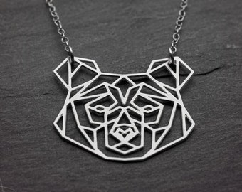 Bear necklace, silver wildlife jewelry, nature lover gift.