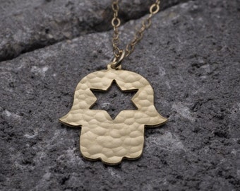 Hamsa necklace gold star of David hamsa jewelry hamsa protection necklace hamsa hand charm - Jewish jewelry