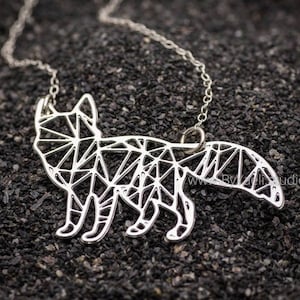 Fox necklace fox jewelry silver fox pendant origami necklace