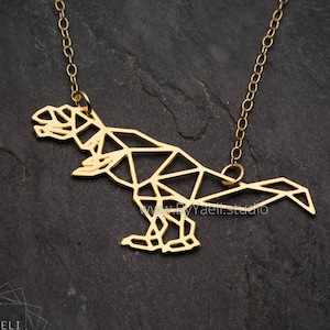 Dinosaur necklace gold dinosaur T rex necklace Jurassic park necklace