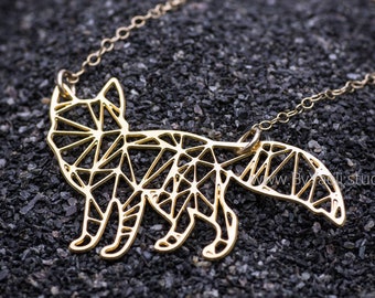 Fox necklace, Geometric gold fox pendant necklace