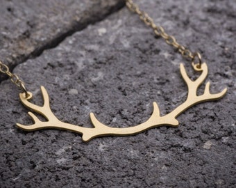 Collier en bois de cerf, collier en or, bijoux en bois de cerf, pendentif en bois de cerf