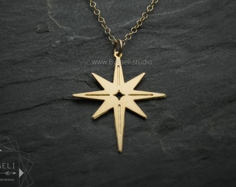 Bijoux célestes de collier d'étoile, collier d'étoile du nord d'or, charme d'étoile d'or céleste